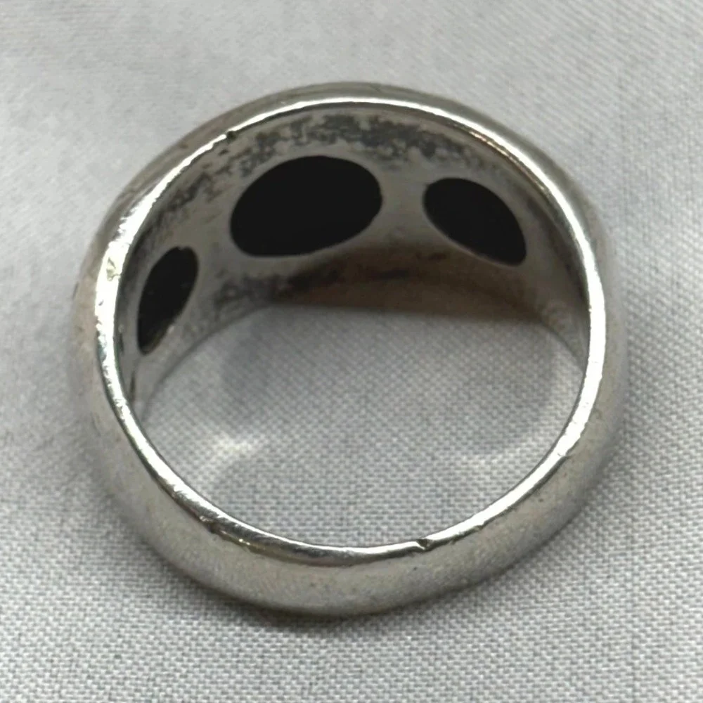 Black Banded Agate Ring Mens Size 8.5 Silver Good 925 Sterling Triple Stone Band